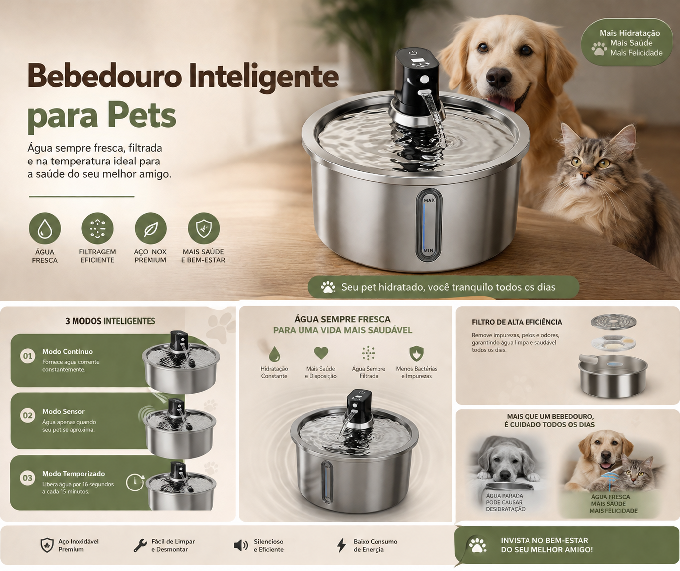 PREMIUM  Stainless Steel Heated Pet Water Fountain